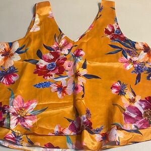 Bar III Mustard Floral Satin V-Neck Camisole